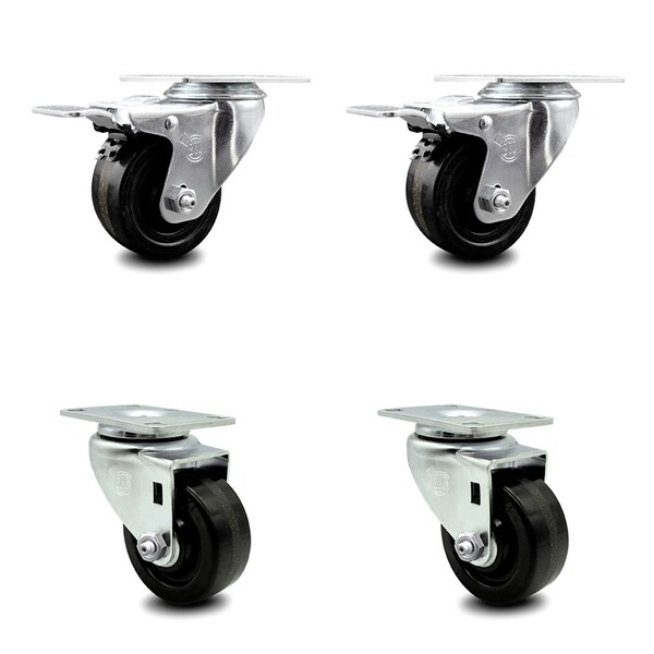 3.5 Inch Phenolic Wheel Swivel Top Plate Caster Total Lock Brakes SCC, 2PK